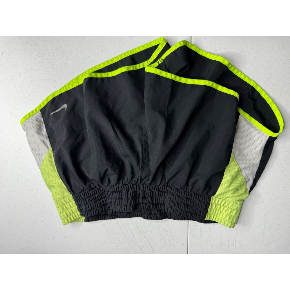 Nike Dri-FIT Kids Running Shorts Black Neon Volt Green Mesh Athletic Size M